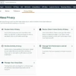 Giao diện cài đặt quyền riêng tư Alexa trên Amazon, hiển thị tùy chọn quản lý dữ liệu giọng nói.