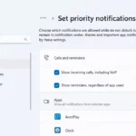 Giao diện cài đặt thông báo ưu tiên trong Windows 11