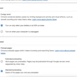 Giao diện cài đặt tiết kiệm năng lượng của Google Chrome