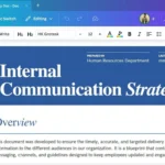 Giao diện Canva Docs trên máy tính hiển thị tài liệu mẫu với các yếu tố thiết kế