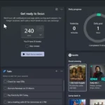Giao diện chính tính năng Focus Sessions trên Windows 11, hiển thị tùy chọn cài đặt thời gian tập trung