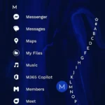Giao diện danh sách ứng dụng tối giản, cuộn theo chữ cái của Niagara Launcher trên Android.