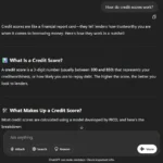 Giao diện hội thoại ChatGPT minh họa cách giải thích điểm tín dụng rõ ràng