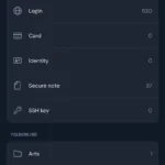 Giao diện màn hình chính ứng dụng Bitwarden trên iOS hiển thị các tùy chọn quản lý kho chứa và ghi chú bảo mật