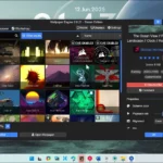 Giao diện phần mềm Wallpaper Engine hiển thị hình nền động trên Windows 11 với hiệu ứng thị sai và các tùy chọn cài đặt.