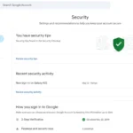 Giao diện quản lý bảo mật tài khoản Google để kiểm tra hoạt động