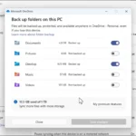 Giao diện thiết lập sao lưu thư mục tự động trong Microsoft OneDrive