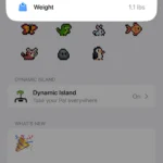 Giao diện thông tin chi tiết về chú chó ảo trong ứng dụng Pixel Pals trên Dynamic Island.