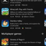 Giao diện trang chủ Google Play Store trên điện thoại Android với nhiều ứng dụng và trò chơi