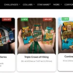 Giao diện trang web The Conqueror hiển thị các thử thách ảo đa dạng từ địa điểm thực tế đến giả tưởng