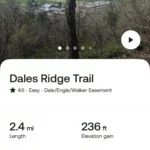 Giao diện ứng dụng AllTrails hiển thị chi tiết cung đường leo núi với bản đồ và thông tin độ khó