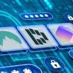 Hình ảnh biểu tượng các trình quản lý mật khẩu NordPass, Dashlane và Proton Pass cùng các biểu tượng khóa an toàn, thể hiện tầm quan trọng của việc bảo mật dữ liệu mật khẩu.