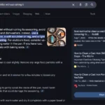 Hình ảnh minh họa Google AI Overview trả lời về cách làm sạch chảo gang với thông tin mâu thuẫn