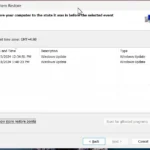 Hộp thoại System Restore trên Windows 11 hiển thị các điểm khôi phục hệ thống có sẵn để chọn