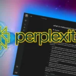 Logo Perplexity nổi bật trên nền giao diện ứng dụng trợ lý AI Perplexity Assistant
