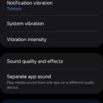 Màn hình cài đặt Âm thanh và Rung trên điện thoại Samsung Galaxy