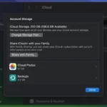 Màn hình cài đặt dung lượng iCloud trên macOS hiển thị mức sử dụng và các danh mục sao lưu