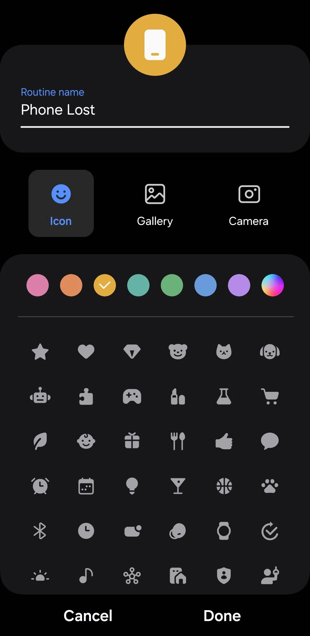 Màn hình cuối cùng khi thiết lập quy trình tự động trên Samsung Galaxy, hiển thị nút "Lưu" để hoàn tất cài đặt theo dõi điện thoại bị mất.
