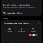 Menu Bảo mật và quyền riêng tư trên điện thoại Samsung hiển thị các tùy chọn quản lý quyền riêng tư.
