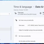 Menu Cài đặt Ngày và Giờ trong ứng dụng Settings của Windows 11