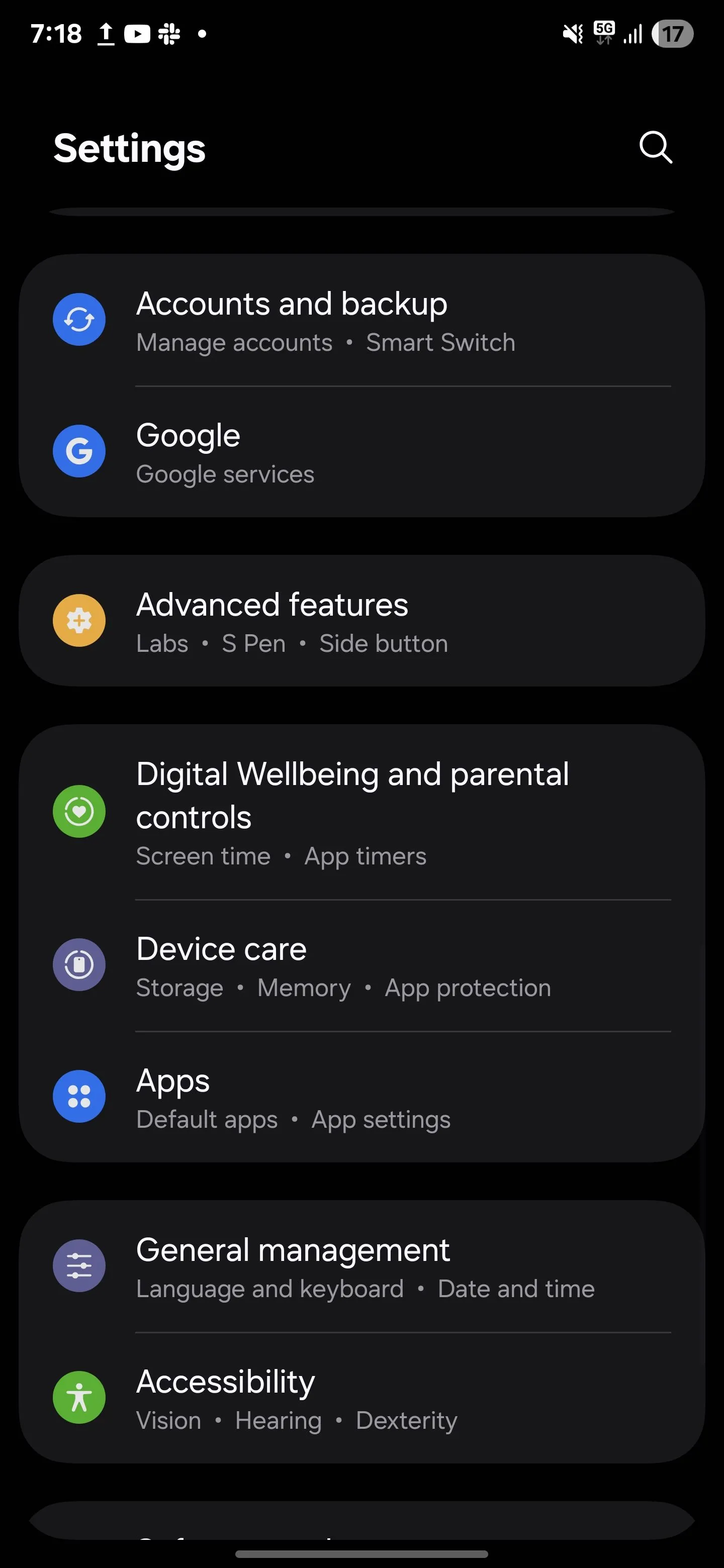 Menu Tính năng nâng cao trên điện thoại Samsung