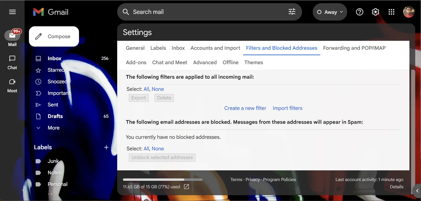 Mở cài đặt Gmail để quản lý thông báo