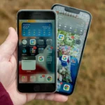 Người dùng đang cầm chiếc iPhone SE 2022 màu trắng trên tay