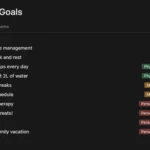 Trang Notion với danh sách các mục tiêu năm 2025